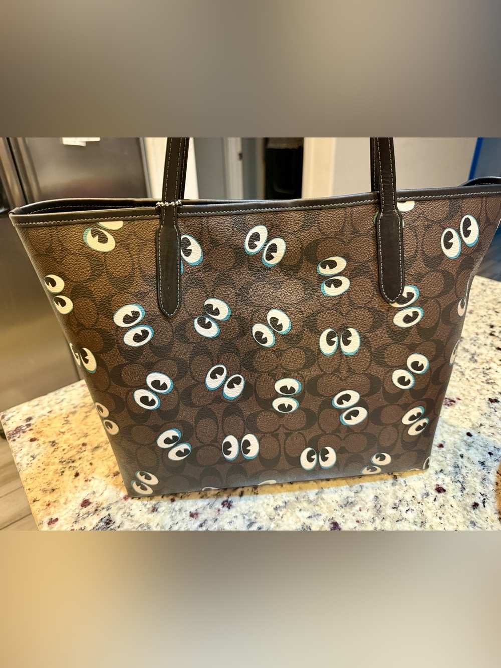 Coach Brown Halloween Signature Tote with White and Light Blue Eyes